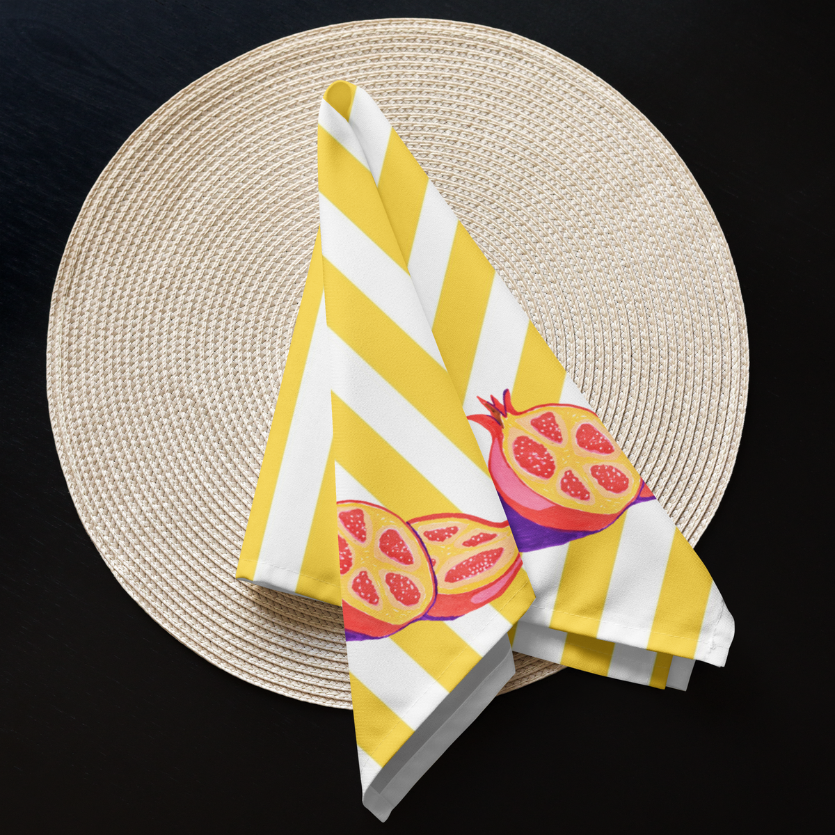Pomegranates & Yellow Cloth Napkins