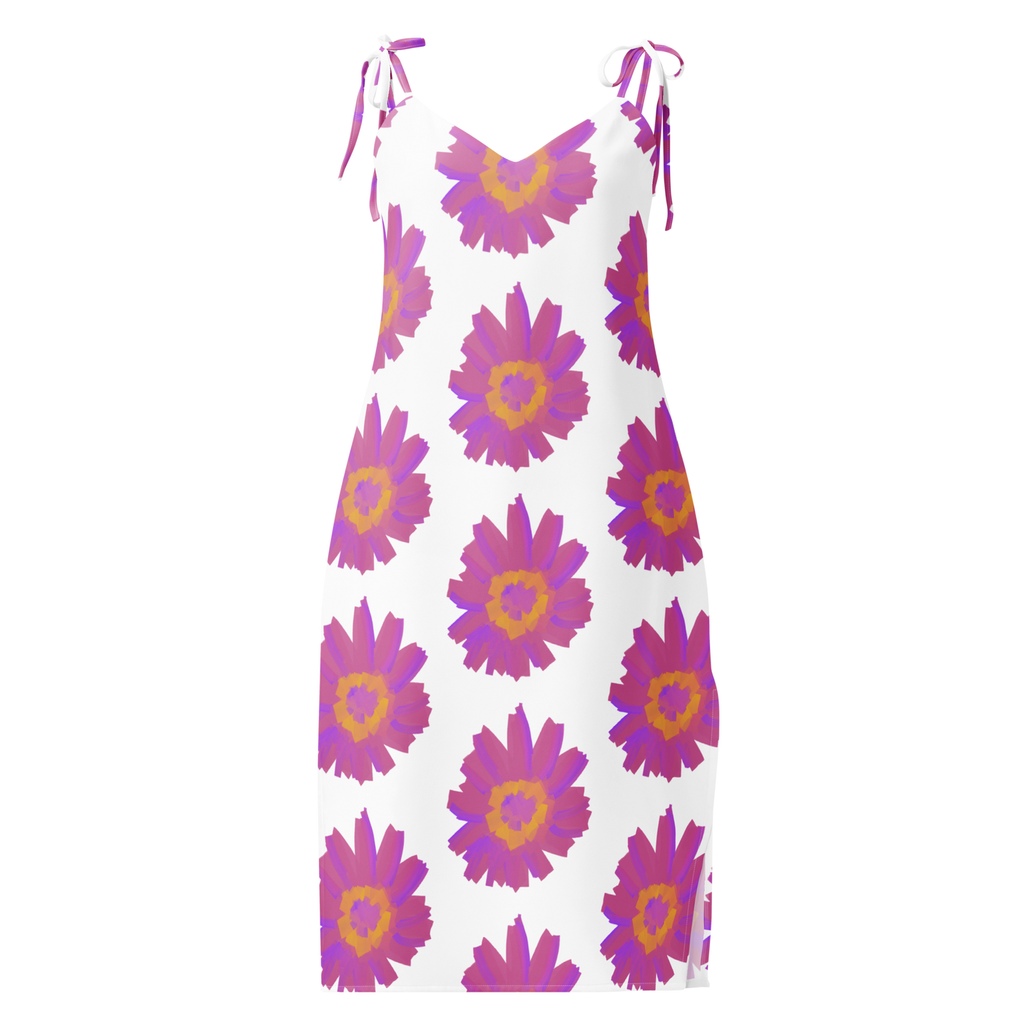 Pink Pop Bloom Tie-Strap Midi Dress