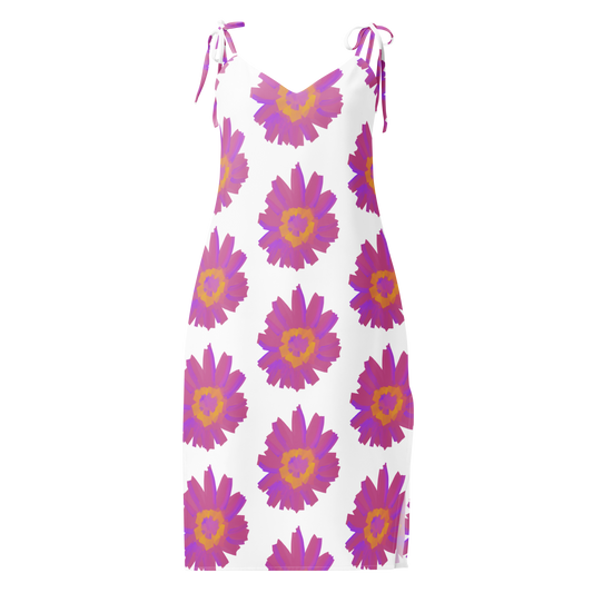 Pink Pop Bloom Tie-Strap Midi Dress