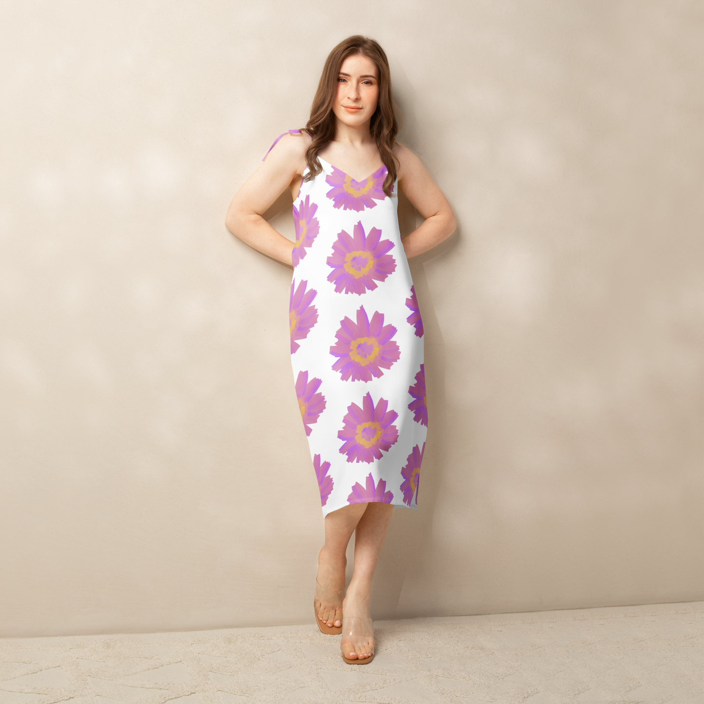 Pink Pop Bloom Tie-Strap Midi Dress